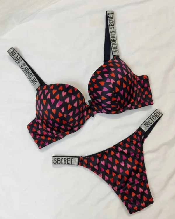 Victoria's Secret Hearts Bra And Panty Set - Black