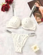 White VS Gold written lingerie Set