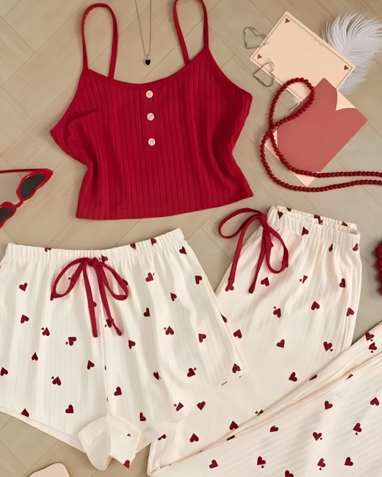 Women's 3 Piece Heart Short Pj Set