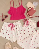 Women's 3 Piece Heart Short Pj Set - Pink
