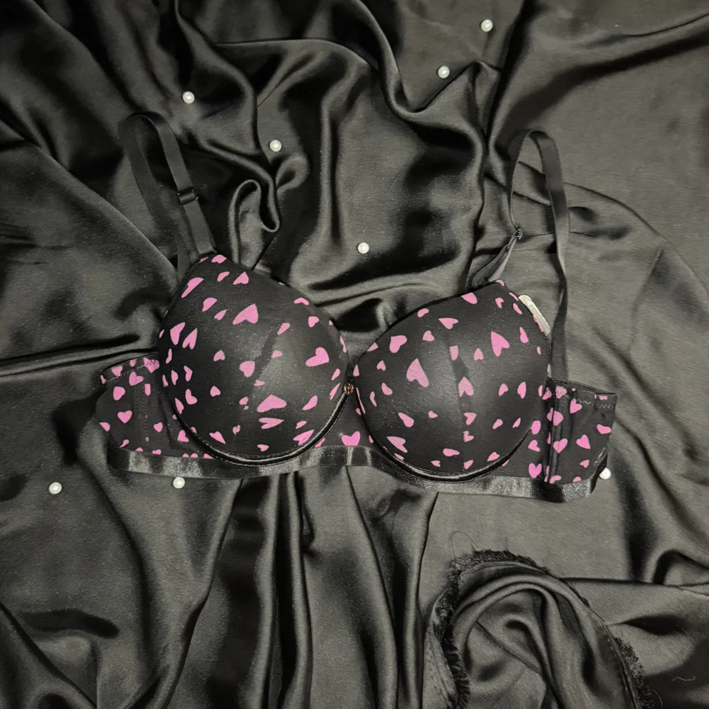 Women's Black Heart Print Push Up Bra - Bespose