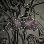 Women's Black Heart Print Push Up Bra - Bespose
