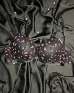Women’s Heart Print Push Up Bra - Black