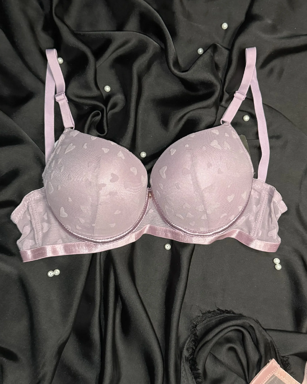 Women’s Heart Print Push Up Bra - Lavender