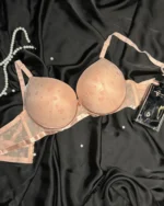 Women’s Heart Print Push Up Bra - Peach