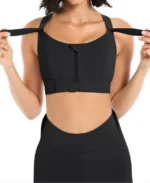 Women's Zipper Front High-Strength Sports Bra - Black