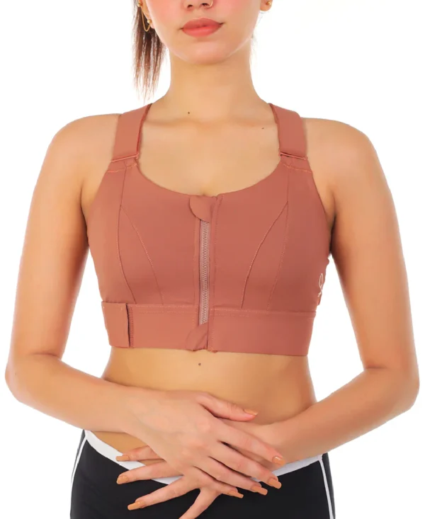 Women's Zipper Front High-Strength Sports Bra - Rust