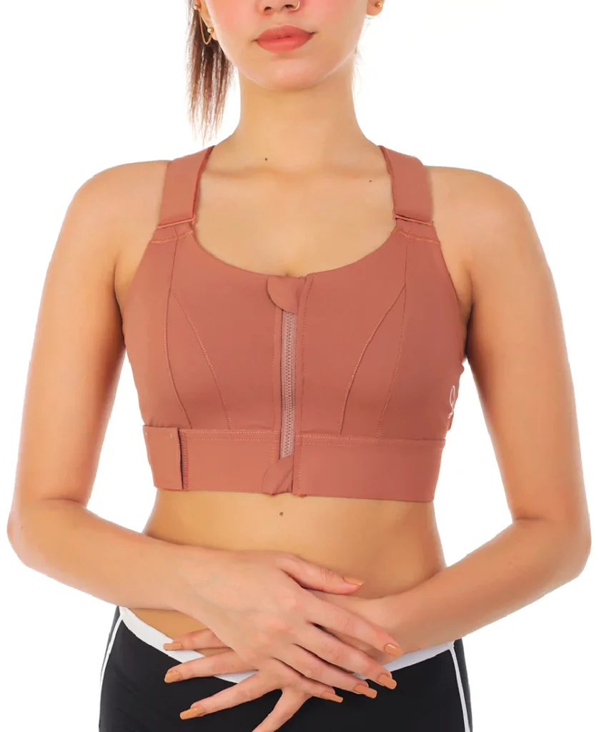 Women's Zipper Front High-Strength Sports Bra - Rust