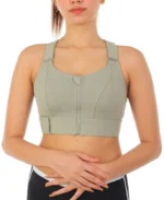 Women's Zipper Front High-Strength Sports Bra - Sage Green